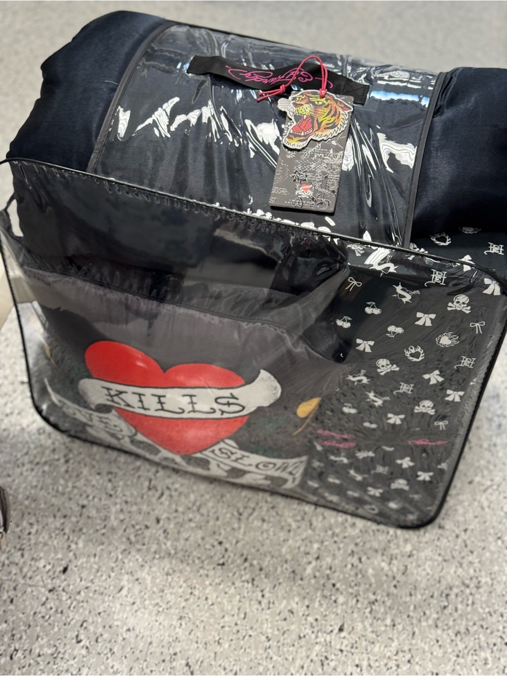 Ed Hardy Black Comforter Set with Red Heart Graphic